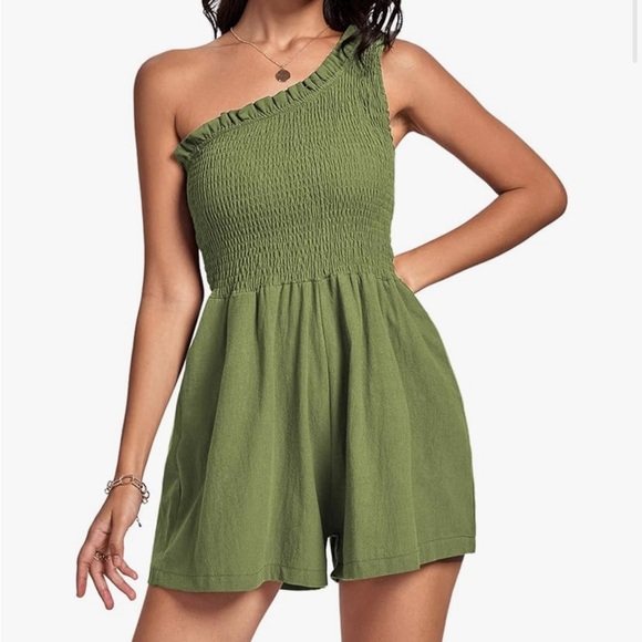 Green Tube Top One Shoulder Jumpsuit Romper - Picture 1 of 1